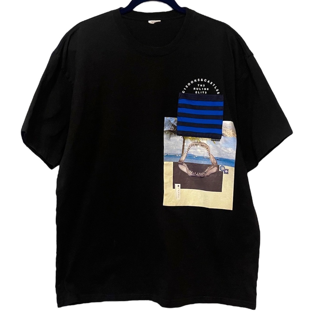 Crooks & Castles Black Tee with Blue Graphic Patch